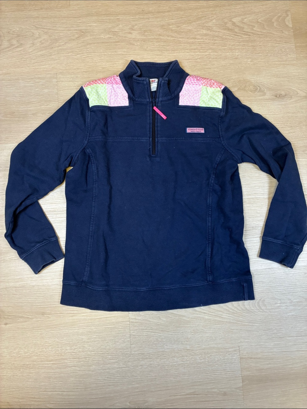 Vineyard Vines Navy Half-Zip Pullover with Pink & Lime Shoulder Panels